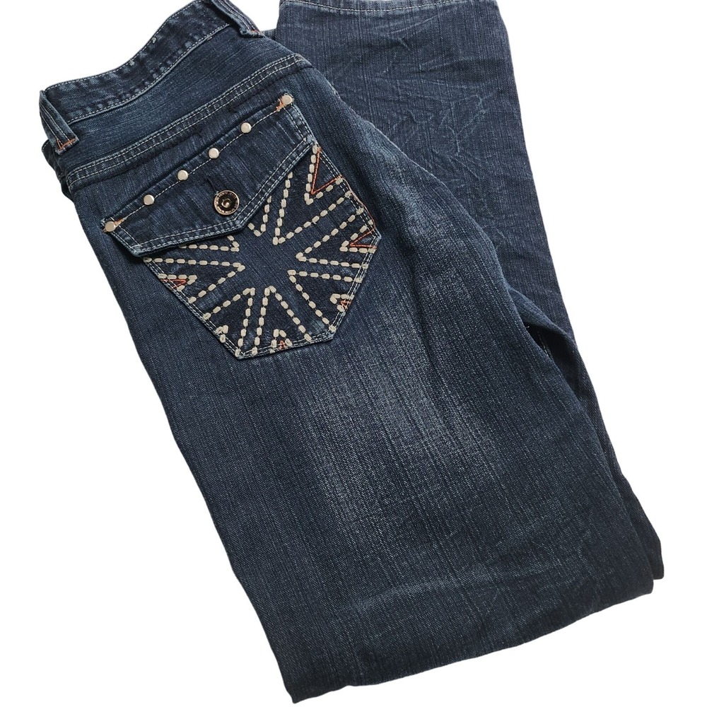 Yaso Mens Denim Jeans W30 L32 Union Jack‎ Studded Back Pockets Blue